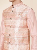 Light Pink Pure Silk Readymade Kurta Pajama With Jacket